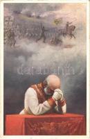 1915 Királyunk imája / WWI Austro-Hungarian K.u.K. military art postcard, Franz Joseph's prayer, patriotic propaganda. W.R.B. & Co. Nr. 189. s: Charles Scolik (EK)