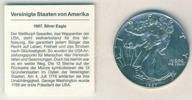 USA 1987. 1$ Ag "Liberty" 1oz. T:1/2 Díszdobozban, tanúsítvánnyal!