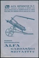 cca 1930 Alfa Separator Rt. Tejgazdasági-, Mezőgazdasági- és Hűtőgépek Gyára tájékoztató prospektus - mezőgazdasági szivattyú