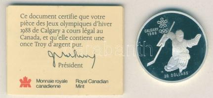 Kanada 1986. 20$ Ag "Olimpia-Jégkorong" T:PP Eredeti díszdobozban, tanúsítvánnyal!