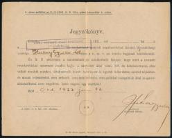 1922 Ózd, Ózdi Nemzeti Munkavédelmi Kirendeltség jegyzőkönyve