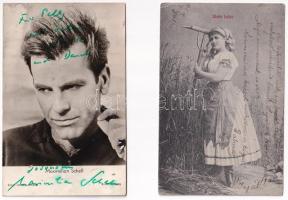 4 db VEGYES motívum képeslap: 3 db magyar színész + 1 Maximilian Schell lap saját aláírásával / 4 MI...