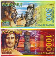 Húsvét-szigetek 2011. 500R + 1000R fantázia bankjegy T:I
Easter Islands 2011. 500 Rongo + 1000 Rong...