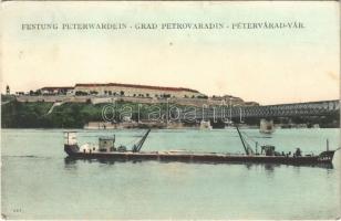 1910 Újvidék, Novi Sad; Pétervárad vár, "Klára" uszály, vasúti híd / Festung Peterwardein / Grad Petrovaradin / castle, barge, railway bridge (fl)