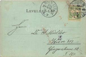 1901 Budapest II. Lukács és Császár fürdő, uszályok, rakpart (kis szakadás / small tear)