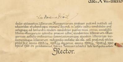 1929 Szeged, Magyar Királyi Ferenc József Tudományegyetem jogi diplomája, az egyetem rektorának és a...