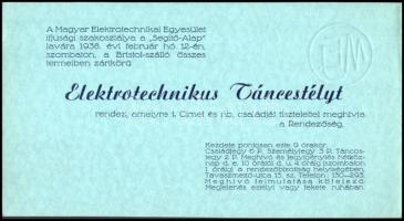 1938 Meghívó a Magyar Elektrotechnikai Egyesület táncestélyére + boríték