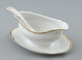 Carl Tielsch Altwasser porcelán szószos tál kanállal, jelzett, kopott, h: 20cm