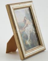 Üvegezett asztali képkeret, benne nyomtatvány, belső méret: 14×9 cm