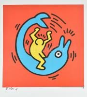 Keith Haring (1958-1990): Cím nélkül, 1989. Ofszet nyomat, papír. Jelzett a nyomaton nyomtatva. 56×56 cm / Keith Haring (1958-1990): Untitled, 1989. Offset on paper. Signed with printed signature. 56×56 cm