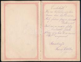 1886-1889 Emlékkönyv, kézzel írt bejegyzésekkel, sérült, szétvált egészvászon-kötésben