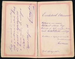 1886-1889 Emlékkönyv, kézzel írt bejegyzésekkel, sérült, szétvált egészvászon-kötésben