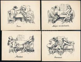 Jelzés nélkül: A virtuóz, 16 db zenei témájú karikatúra, toll, papír, 12x9 cm