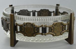 Asztali kínálótál, üvegbetéttel, kis kopásnyomokkal, 17×7 cm