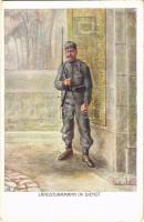 Landsturmmann im Dienst / WWI Austro-Hungarian K.u.K. military art postcard, support fund. Offizielle Karte des Kriegshilfsbüros Invaliden-Hilfsaktion Nr. 21-2. artist signed (EB)