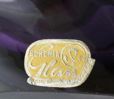 Bohemia Glam retró kínálótál, fújt, mangánoxiddal színezett üveg, jelzett etikettel. h: 30 cm