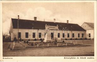 1935 Kondoros, Községháza és Hősök szobra, emlékmű. Pusztay Istvánné kiadása (EK)