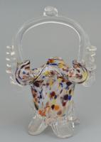 Anyagában színezett hutaüveg kosár, kis kopásnyomokkal, m: 19,5 cm