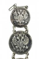 Ezüst (Ag) Tisztilánc orosz érmékkel. Jelzés nélkül. bruttó: 19 g. Érmék: Orosz Birodalom 1897, 50 O...