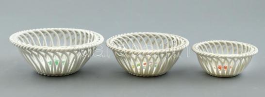 3 db Herendi fonott kosár Viktória és Apponyi mintás.Jelzett, hibátlan. d: 9 és 13 cm között