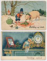 5 db RÉGI motívum képeslap: újévi üdvözlőlapok / 5 pre-1945 motive postcards: New Year greeting card...