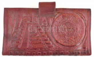 Bőr pénztárca, kis kopásnyomokkal, 18×10 cm