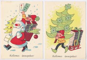 4 db MODERN motívum képeslap: szerencsejáték újévi üdvözletekkel (Képzőművészeti Alap Kiadóvállalat) / 4 modern motive postcards: lottery with New Year greetings