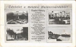 1939 Kalocsa, Üdvözlet a meszesi Halászcsárdából! Szabó Károly vendéglője és veekend szállója (szakadás / tear)