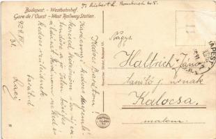 1929 Budapest VI. Nyugati pályaudvar, villamos, Kreutzer László hentesüzlete, Rosenfeld és Bergen fé...