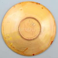 Nagy jelzéssel mázas kerámia fali tál, kis kopásnyomokkal, d: 27,5 cm