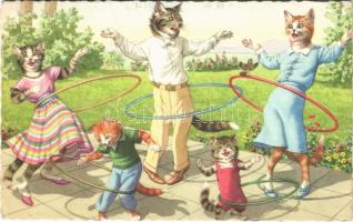 1960 Cats twirling hula hoops. Colorprint B Special 2265/5. (EK)