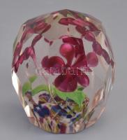 Muránói virágos üveg levélnehezék, csorbával, m: 8,5 cm
