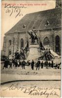 1917 Kolozsvár, Cluj; Mátyás király szobor délről. Lepage Lajos kiadása / statue of Matthias Corvinus (EK)