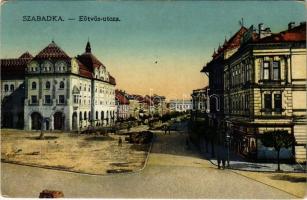 Szabadka, Subotica; Eötvös utca, Taussig üzlete. Vasúti levelezőlapárusítás 694. 1917. / street, shop