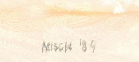 Misch Ádám (1935-1995): Sokszor, 1984. Akril, ceruza, vászon, jelzett. Hátoldalán autográf feliratta...