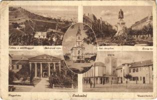 1949 Szekszárd, látkép a szőlőheggyel, Belvárosi római katolikus templom, Garay tér, Megyeháza, Vasútállomás (fa)