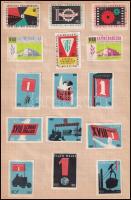 Sertéshizlalás, Május elseje, stb. gyufacímkék A4-es lap két oldalára ragasztva