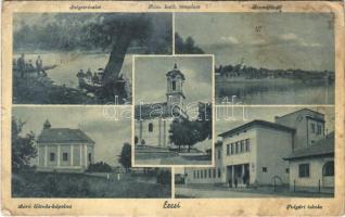 1943 Ercsi, Sziget részlet, római katolikus templom, strandfürdő, Báró Eötvös kápolna, Polgári iskola (EB)