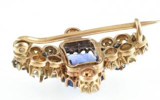 14k Arany (Au) Bross régi csiszolású brillekkel, baguette csiszolású, feltehetően kék tanzanittal (k...