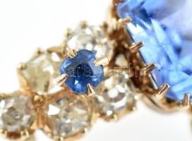 14k Arany (Au) Bross régi csiszolású brillekkel, baguette csiszolású, feltehetően kék tanzanittal (k...