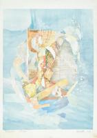 Szkotniczky Péter (?-): Palermoi öbölben. Akvarell, papír, jelzett. Kartonra kasírozva. 59,5×45 cm