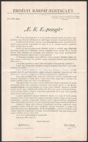 1900 Az Erdélyi Kárpát Egyesület (EKE) körlevele a velencei (Fejér megye) Belatini Braun A. által készített, EKE jelzésű pezsgő forgalomba hozataláról