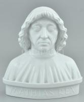 Herendi fehér mázas porcelán Mátyás király - Matthias Rex büszt, jelzett, hibátlan, m: 20,5 cm