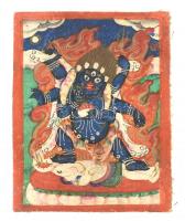 5 db buddhista miniatűr thangka vászonra festett kép, közte több felszentelt, sérülésekkel, 6,5x5,5 ...