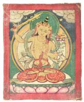 5 db buddhista miniatűr thangka vászonra festett kép, közte több felszentelt, sérülésekkel, 6,5x5,5 ...