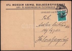1936 Balassagyarmat, Heksch Samu áru- és kereskedelmi ügynöksége céges levelezőlap