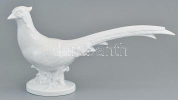 Herendi porcelán fácán. Fehér mázas, jelzett, hibátlan, 32x17x7,5 cm