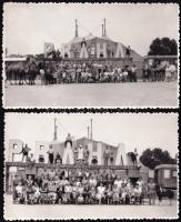 cca 1950 Prága, cirkuszi csoportkép, 2 db fotó, sarkán törésnyom, 8,5×13,5 cm / Prague circus, 2 photos