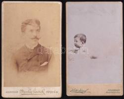 cca 1870-1900 Babaportré és férfiportré, 2 db keményhátú fotó a Dunky fivérek és Kató József kolozsvári műterméből, 10×6 cm