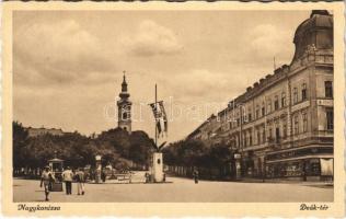 1944 Nagykanizsa, Deák tér, Országzászló, Szomolányi üzlete, Fonciere biztosító (EK)
